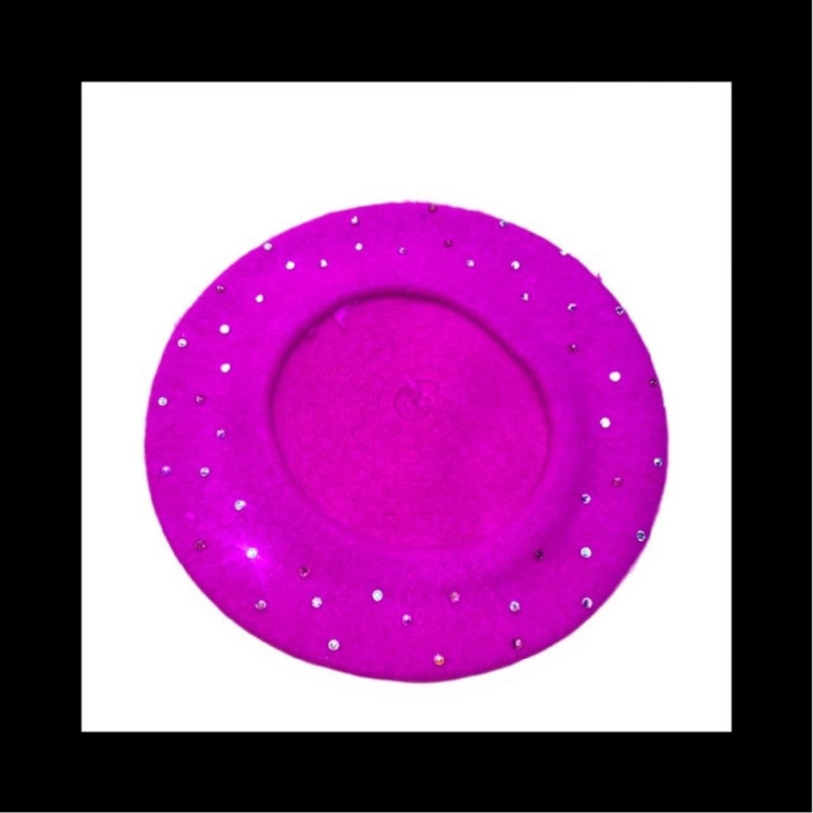 Beret Hat In Hot Pink With Pink Tones & Luxe Crystals