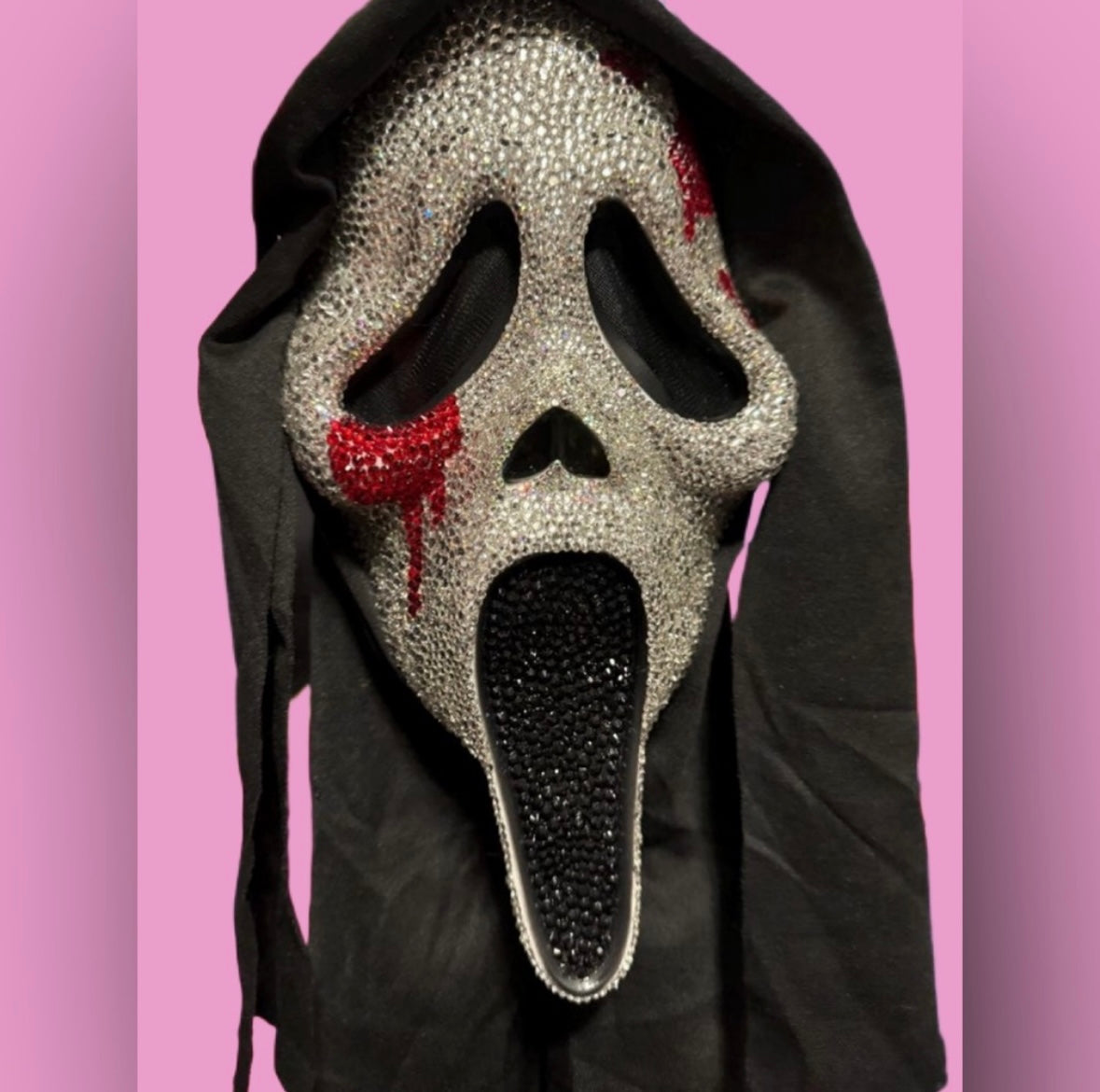 Ghost Face Diamond & Siam Red Blood Drops Crystal Mask