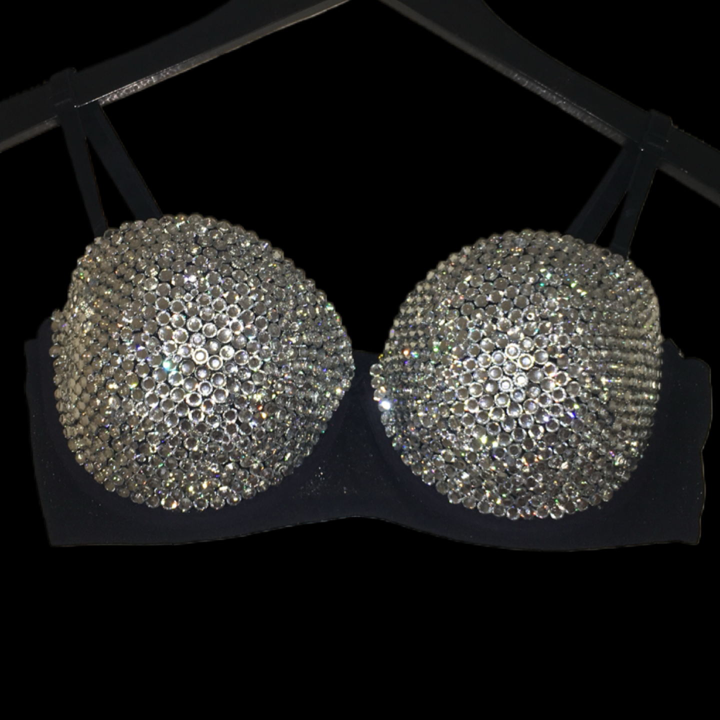 Crystal Diamond Strapless Bra In Black