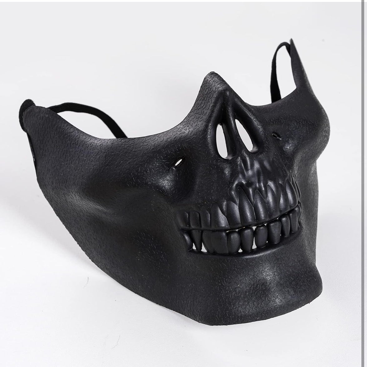 White Half Skull Mask With Crystal AB Iridescent Grillz