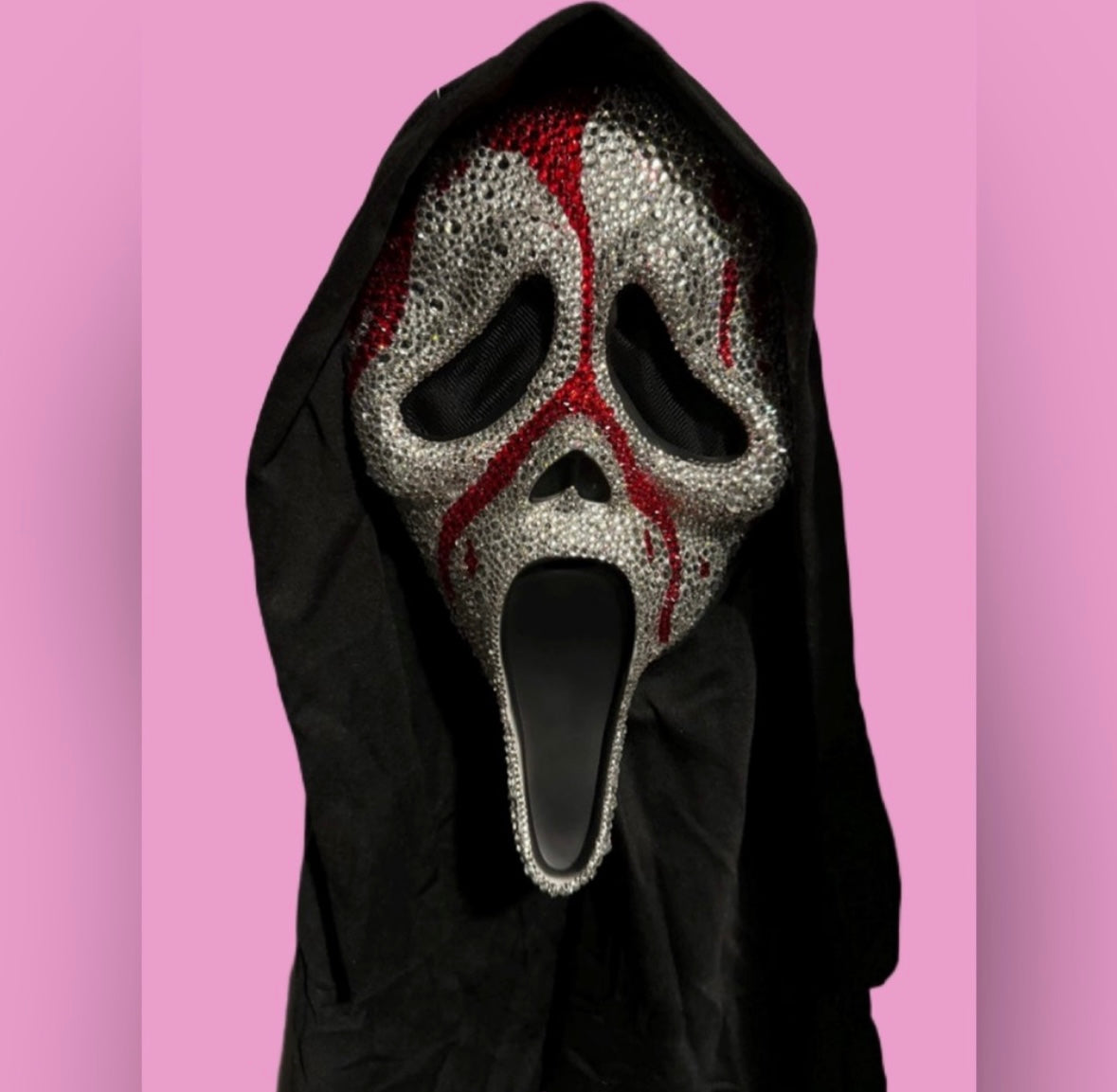 Ghost Face Diamond & Siam Red Blood Drops Crystal Mask