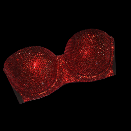 Siam Red Luxe Crystal Strapless Bralet In Black