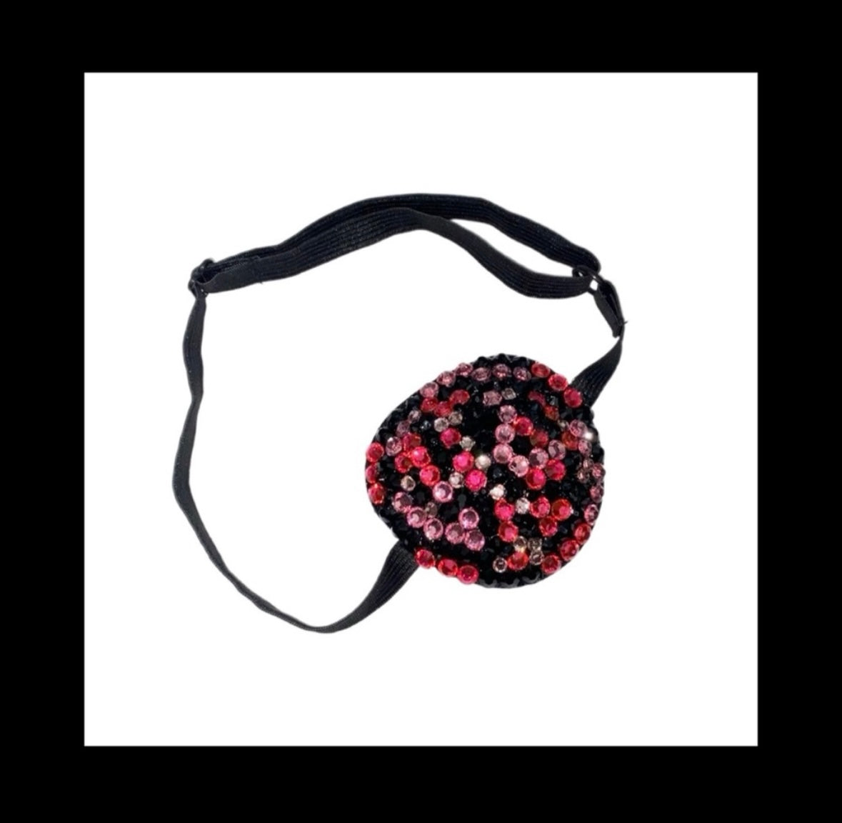 Jet Black Pink & Crystal Padded Adjustable Crystal Eye Patch