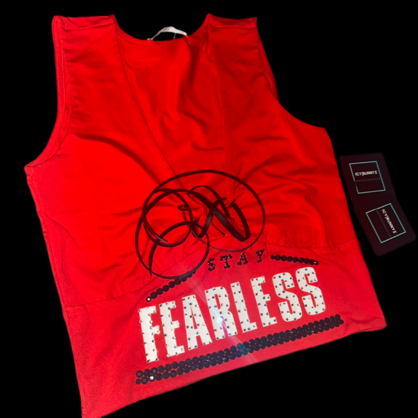 Nikki Bella Stay Fearless Red Custom Crystal Crop Plunge Top