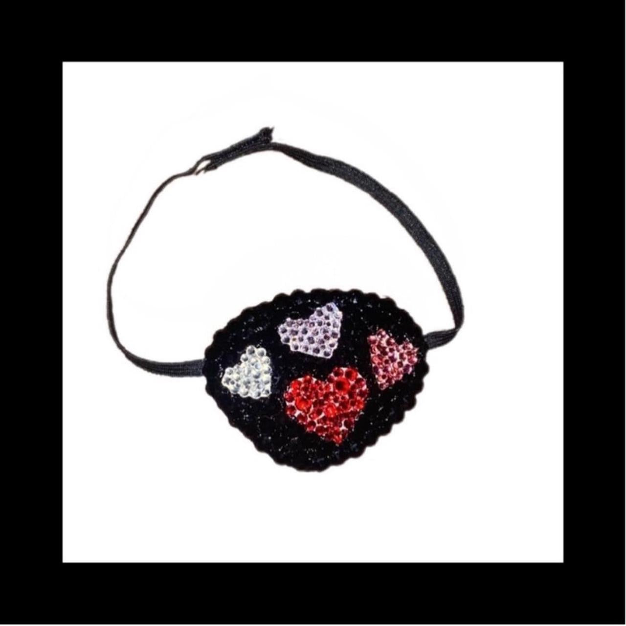 Jet Black Pink & Siam Red Heart Fancy Crystal Eye Patch