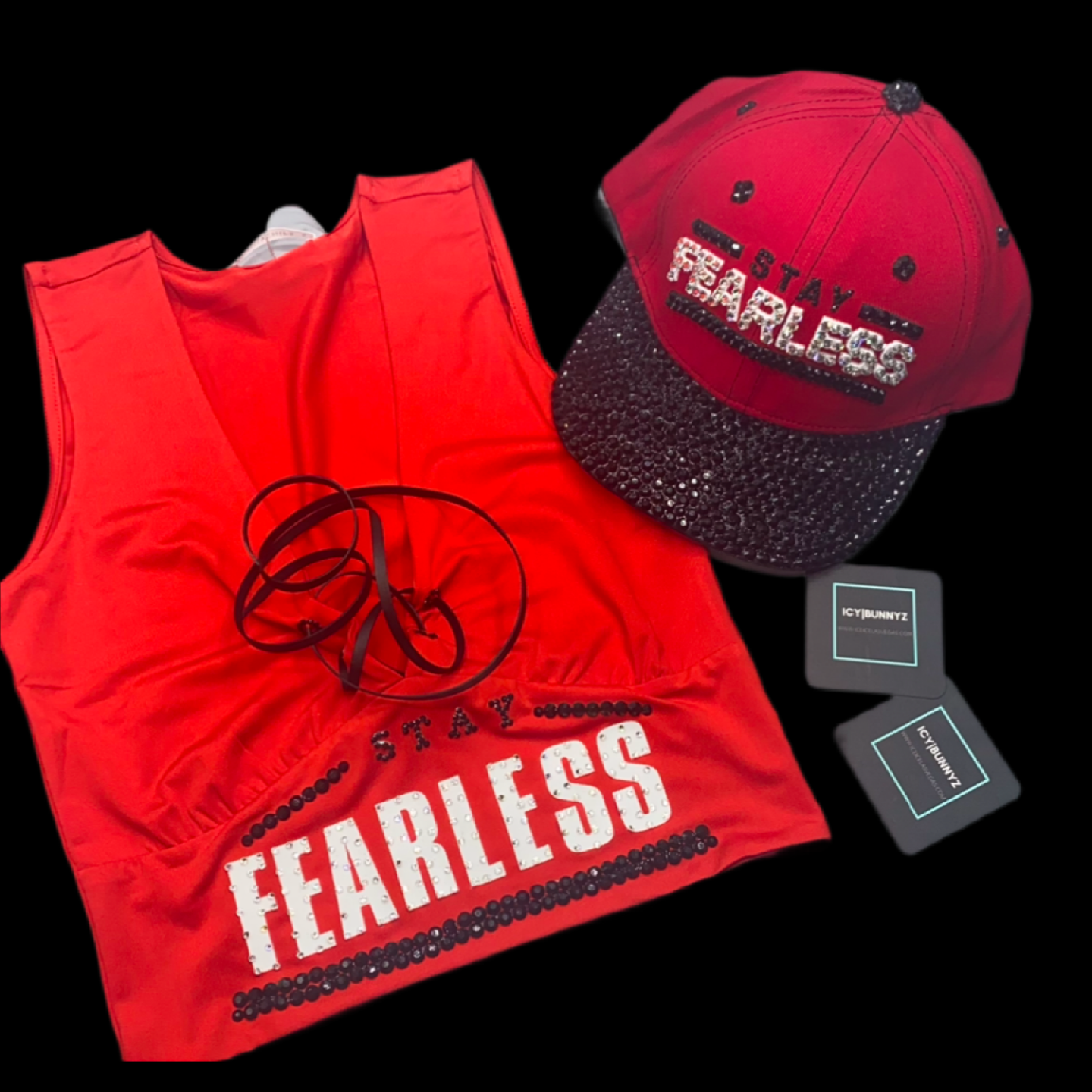 Nikki Bella Stay Fearless Red Custom Crystal Top & Hat Bundle